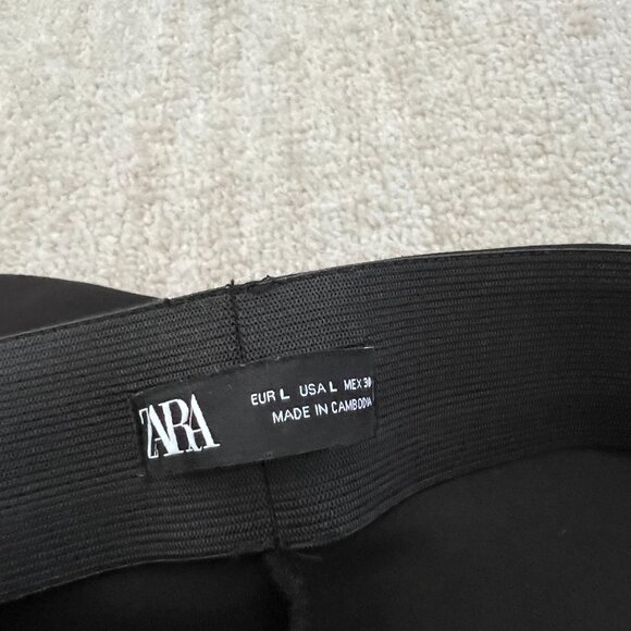 Zara Black Pull On Crop Pants L Bling Tuxedo Striped - Picture 2 of 10